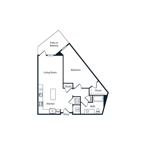 Floor plan for 1 bed, 1 bath, 792 sqft